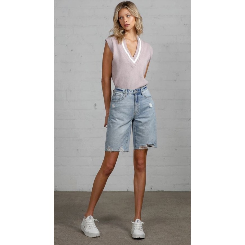 Express jean shorts womens sz 4 super high rise '90s bermuda blue belted $64